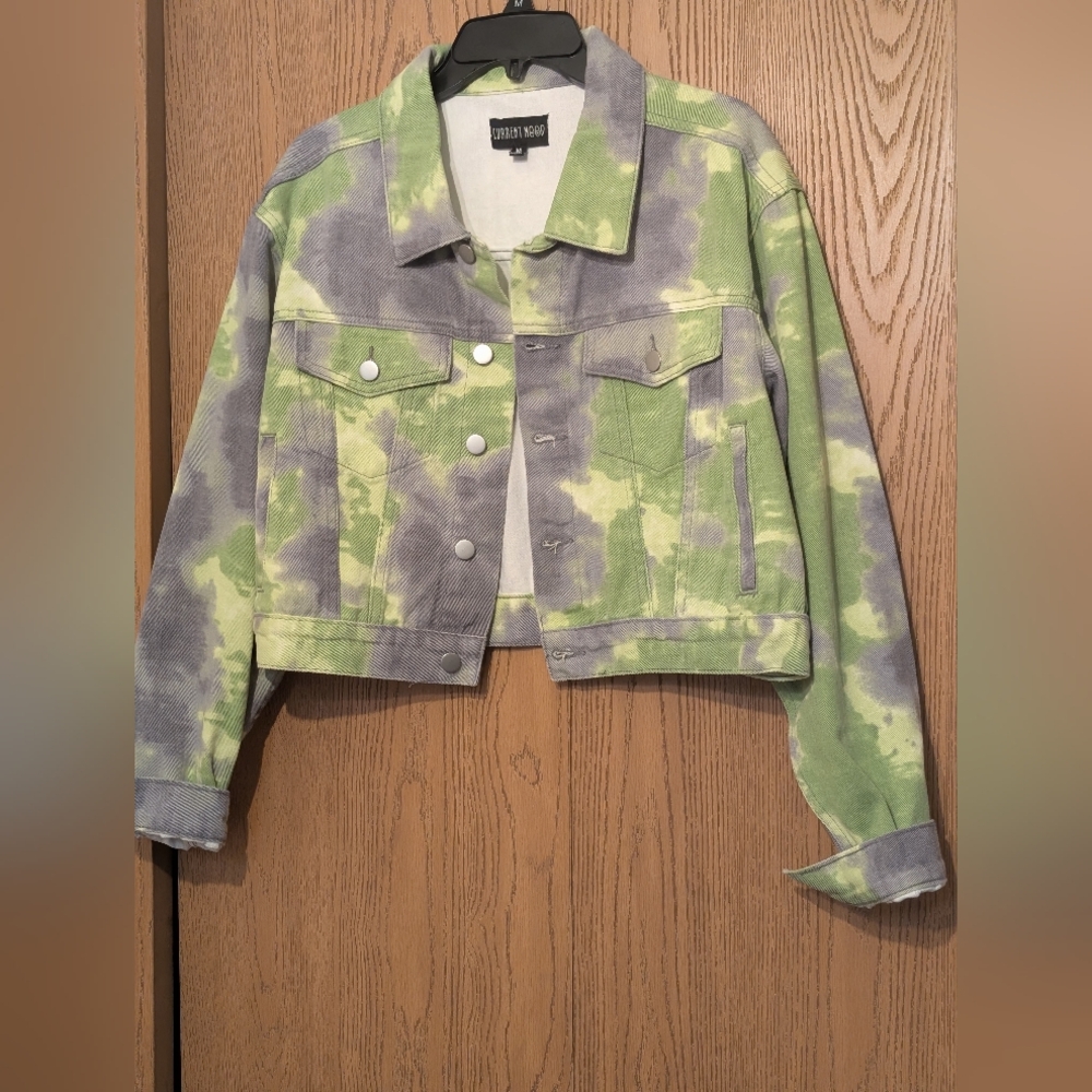 Current Mood Green and Gray Tie-Dye Jean Jacket
